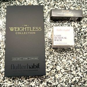 Five pairs of Flutterhabit weightless lashes lash removal balm & lash adhesive